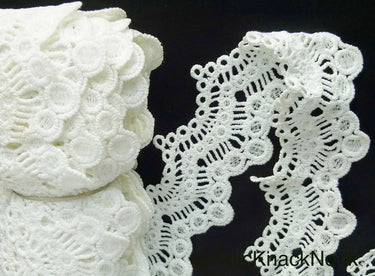 Off White Scallop Trim, Embroidered Cotton Lace Trim, Crochet Lace